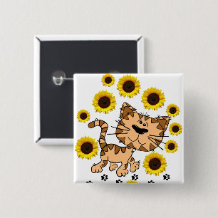 Sunflower Cat Square Button
