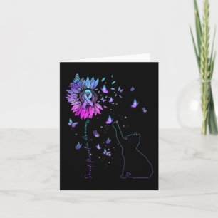 Sunflower Cat Teal and Purple Ribbon Suicide Aware Card