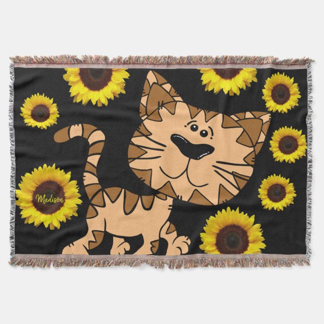 Sunflower Cat Throw Blanket (Front)