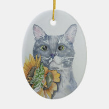 Sunflower cat watercolor artwork hanging ornament