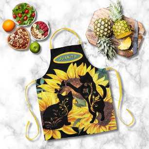 Sunflower Cats – Watercolor Floral Art Apron