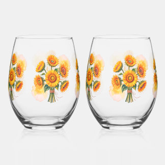 Sunflower Celebration Wedding Stemless Wine Glass