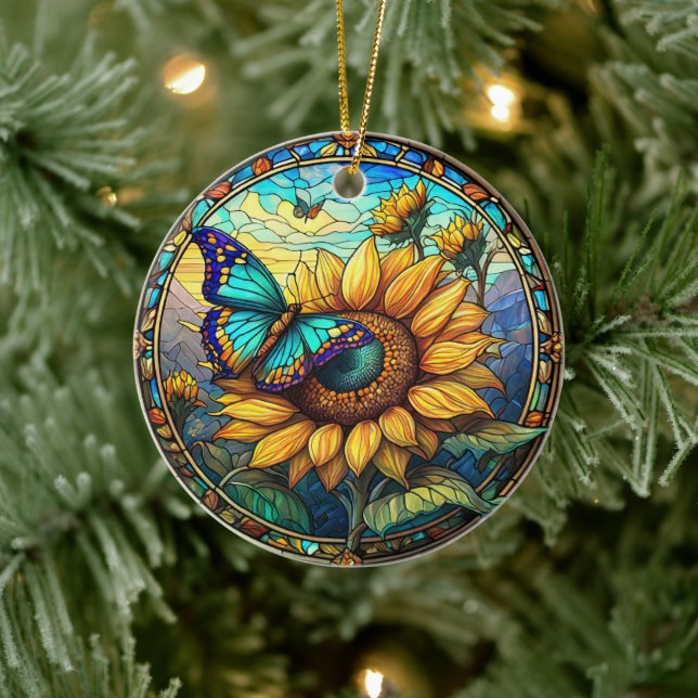 Sunflower Ceramic Decorative Stained glass look Ornament (Tree)