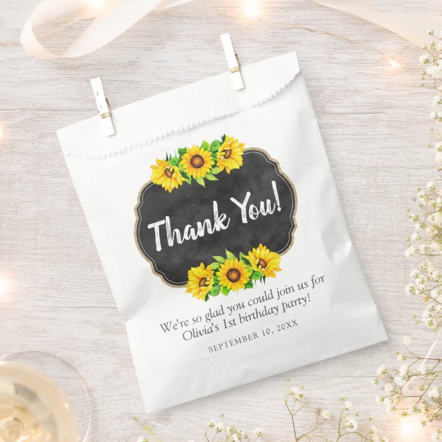 Sunflower Chalkboard Country Farmhouse Thank You Favour Bag (Clipped)