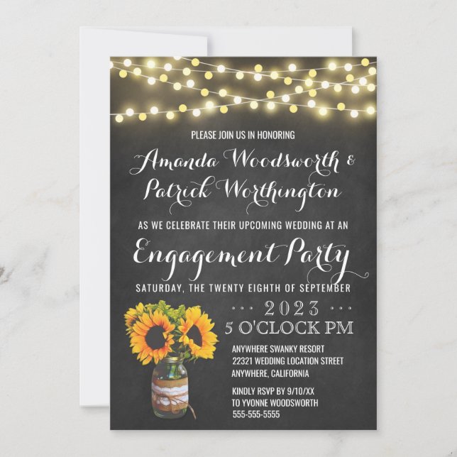 Sunflower Chalkboard Engagement Party Invitations (Front)