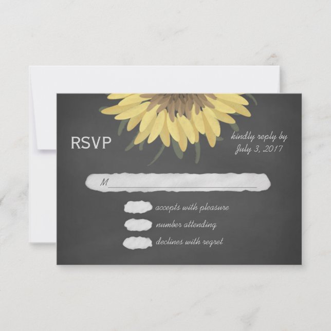 Sunflower Chalkboard Mariage rustique RSVP (Devant)