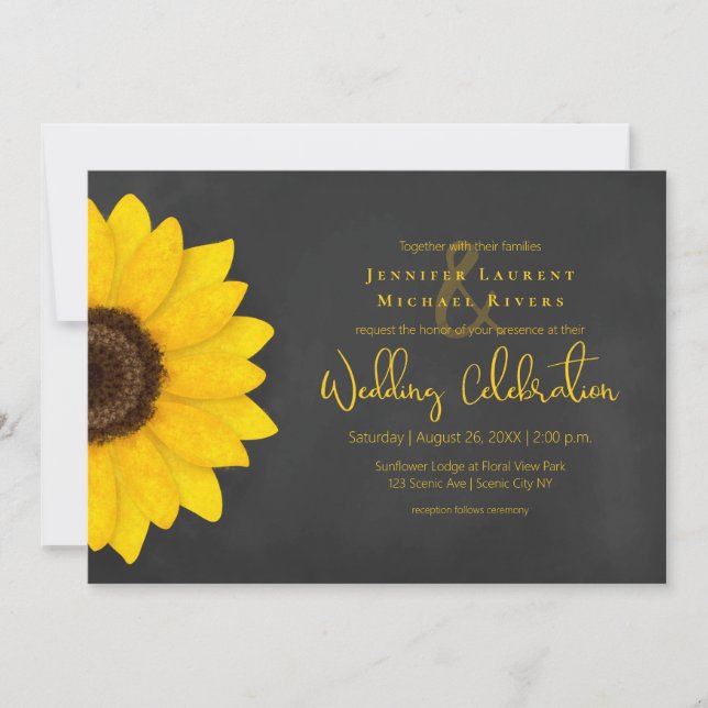 sunflower chalkboard rustic country wedding invitation (Front)
