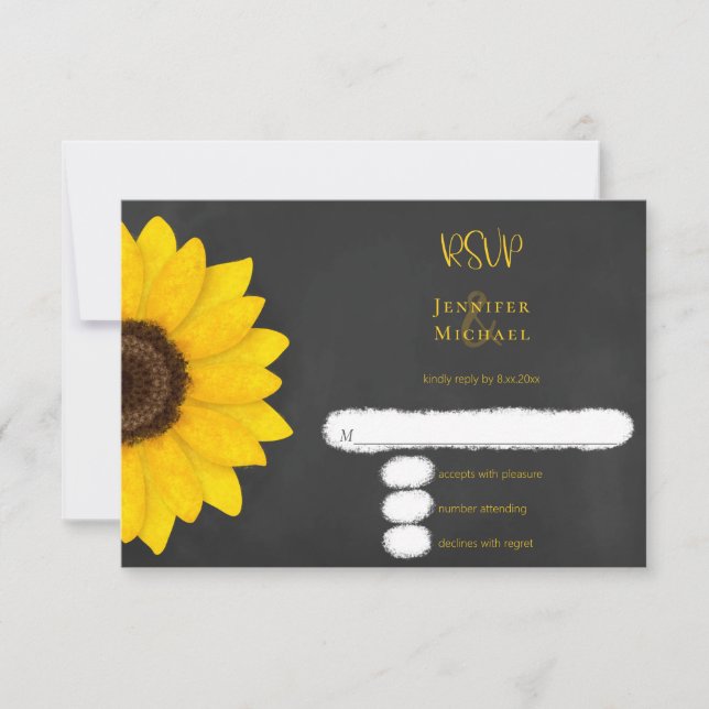 sunflower chalkboard rustic country wedding RSVP c (Front)