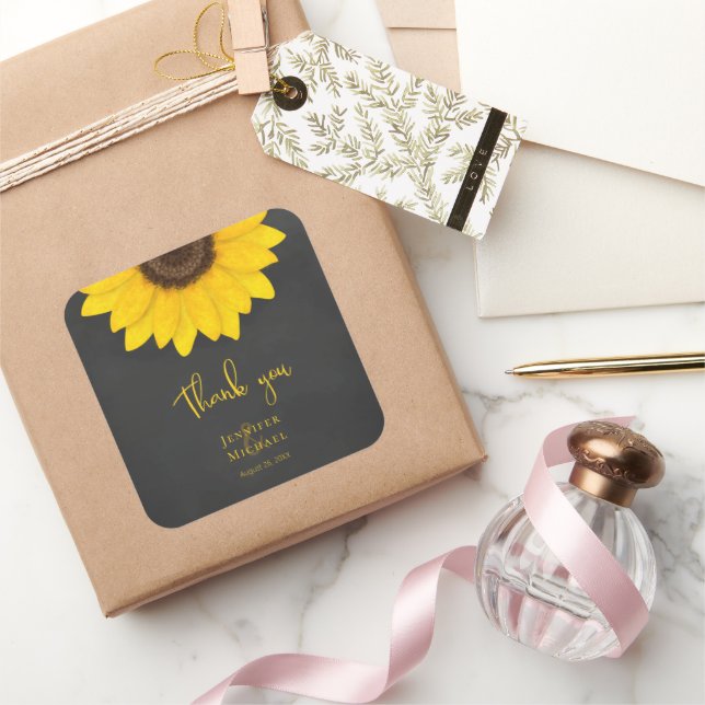 sunflower chalkboard rustic country wedding square square sticker (Gifting)