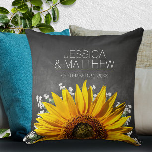 Sunflower Chalkboard Wedding Throw Pillow
