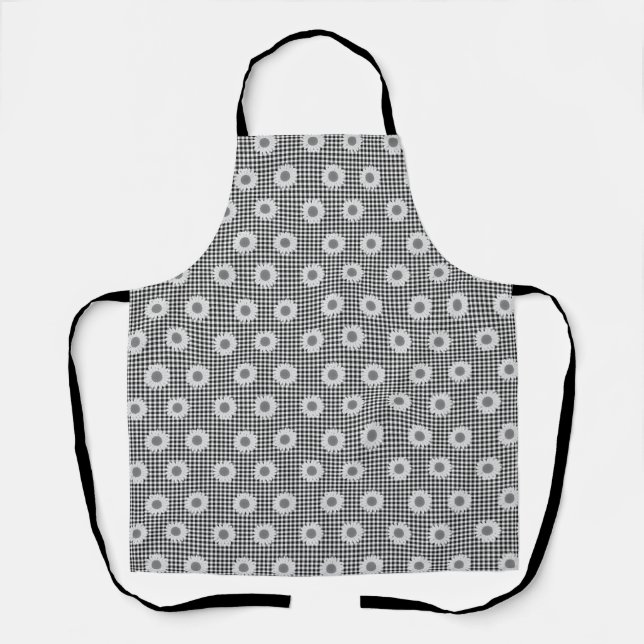 Sunflower & Check (Black) Apron (Front)