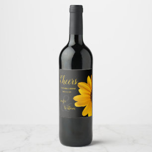 Sunflower, Cheers to Bride & Groom Wine Label