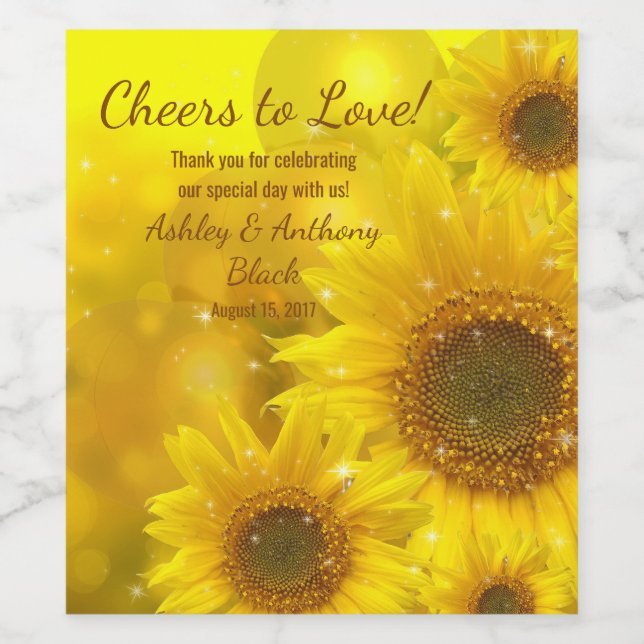 Sunflower Cheers to Love Wedding Wine Label (Single Label)