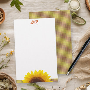 Sunflower Chequerboard Monogram Blank Writing Stationery