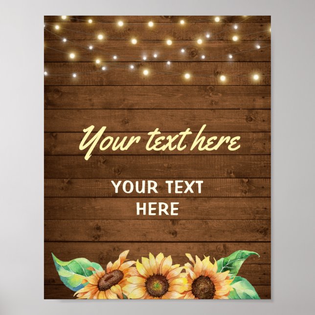 Sunflower Chic Wedding Bridal Shower Baby Birthday Poster (Front)