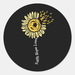 Sunflower Childhood Cancer Ribbon Faith Hope Love Classic Round Sticker
