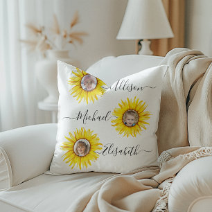 Sunflower Children   Grandchildren Photo Throw Pillow