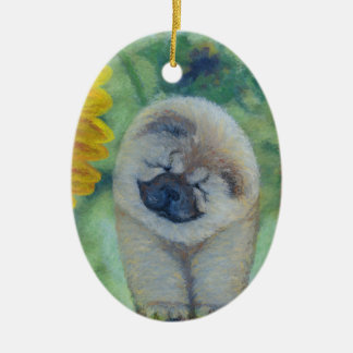 Sunflower Chow Chow Ceramic Ornament