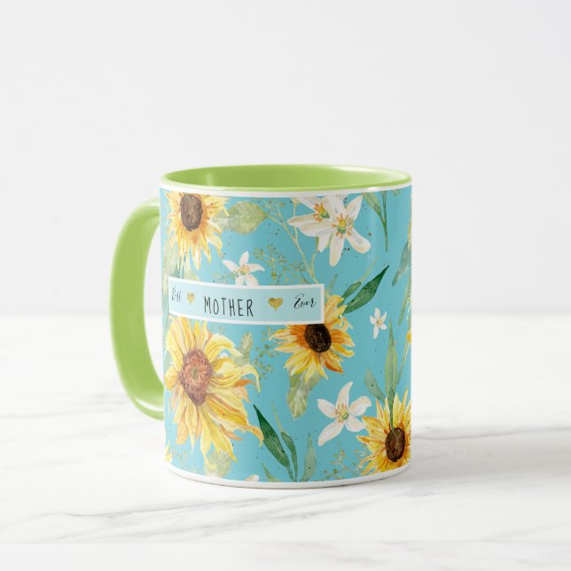 Sunflower Citrus Blossom Best Mother Ever Hearts Mug (Front Left)