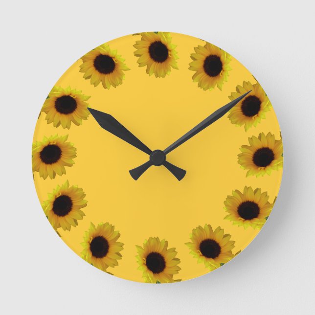 Sunflower Clock Yellow Sunflower Wall Clocks (Front)