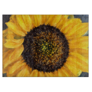 Sunflower Close Up Floral Art Glass Cutting Board