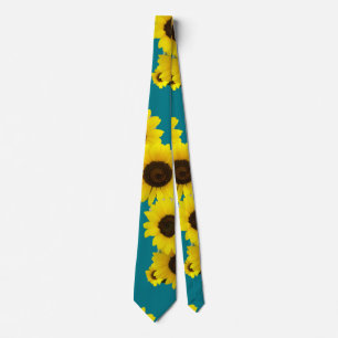 Sunflower Cluster Photo Tiled on Teal Tie