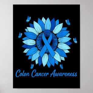 Sunflower colon cancer awareness month blue ribbon poster