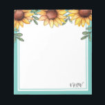 Sunflower Colour Border Monogrammed Notepad<br><div class="desc">Sunflower colour border personalized notepad design. Easy to use template. Just type in your own name to make it your own. Monogrammed letters.</div>