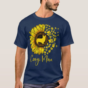 Sunflower Corgi Dog Mom With Dog Paws Dog Lover Mo T-Shirt