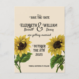 Sunflower Cottagecore Vintage Save The Date Postcard