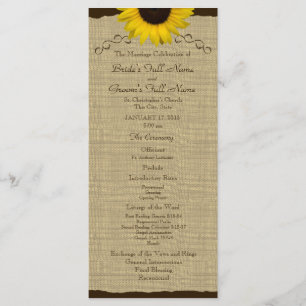 Sunflower Country Burlap Wedding Program