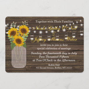 Sunflower Country Mason Jar Faire-part de mariage