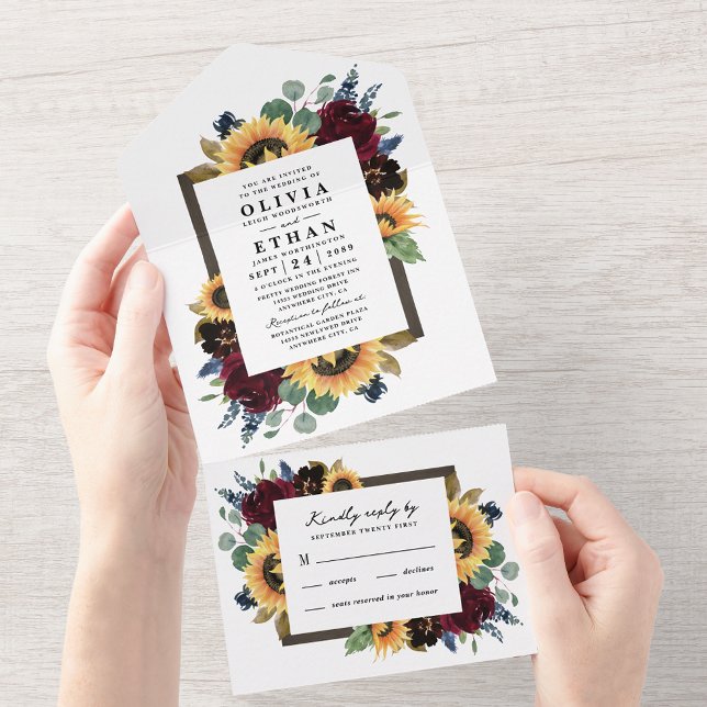 Sunflower Country Rustic Elegant Fall Wedding RSVP All In One Invitation (Creator Uploaded)