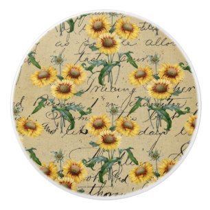 Sunflower Country Rustic Vintage Handwritten Ceramic Knob
