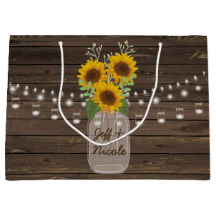 Sunflower Country Wood Mason Jar Wedding Large Gift Bag