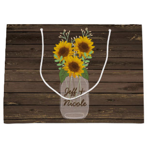Sunflower Country Wood Mason Jar Wedding Large Gift Bag