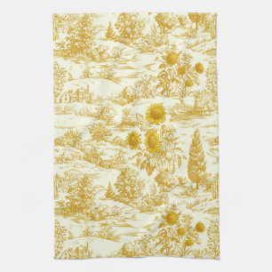 Sunflower Countryside Vintage Yellow Toile (2) Kitchen Towel