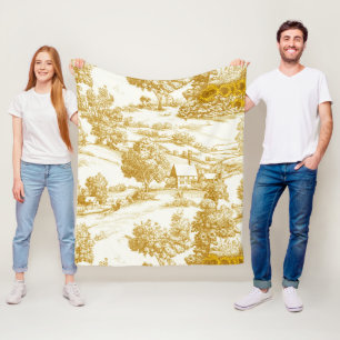 Sunflower Countryside Vintage Yellow Toile (6) Fleece Blanket