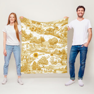 Sunflower Countryside Vintage Yellow Toile (8) Fleece Blanket