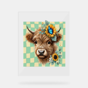 Sunflower Cow , Cute Highland Cow Acrylic Sign