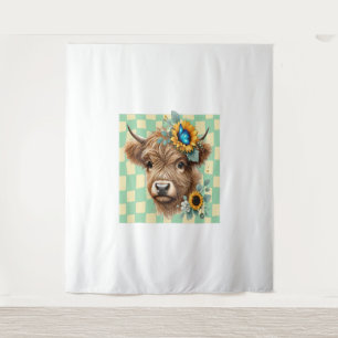 Sunflower Cow , Cute Highland Cow Tapestry