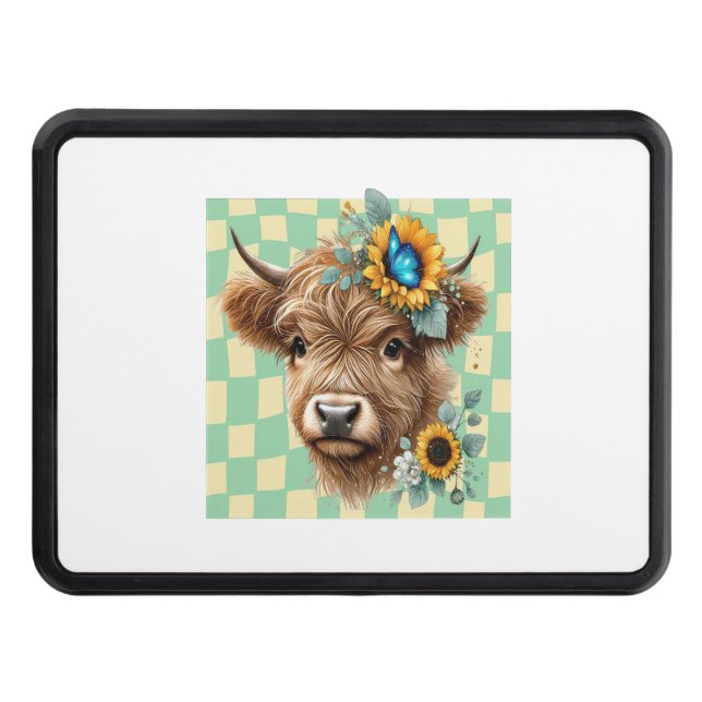 Sunflower Cow , Cute Highland Cow Trailer Hitch Cover (Front)