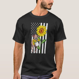 Sunflower Cow Heifer Usa Flag Farmer Rancher Ameri T-Shirt