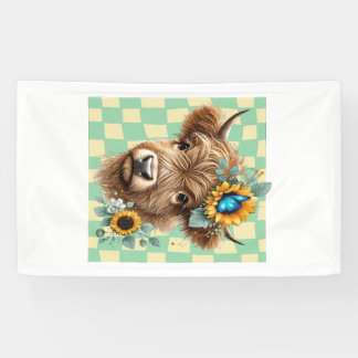 Sunflower Cow Png, Cute Highland Cow Banner