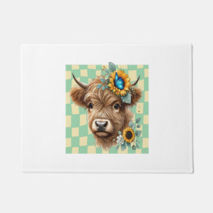 Sunflower Cow Png, Cute Highland Cow Doormat