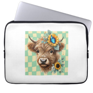 Sunflower Cow Png, Cute Highland Cow Laptop Sleeve