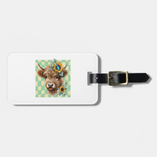 Sunflower Cow Png, Cute Highland Cow Luggage Tag