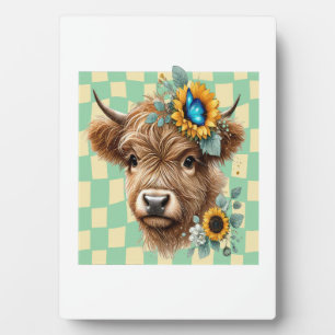 Sunflower Cow Png, Cute Highland Cow Plaque