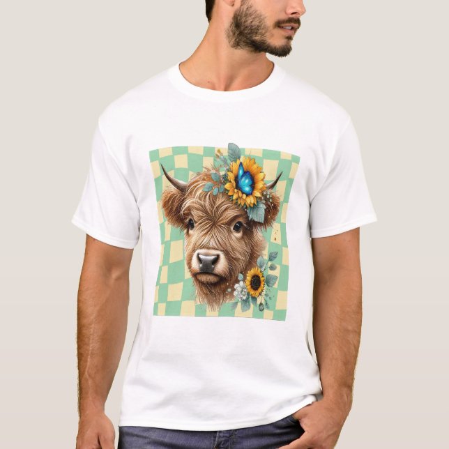 Sunflower Cow Png, Cute Highland Cow T-Shirt (Front)