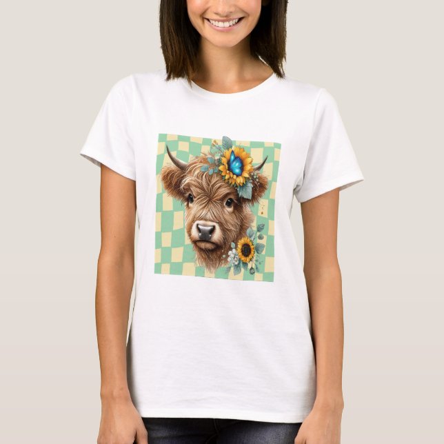 Sunflower Cow Png, Cute Highland Cow T-Shirt (Front)
